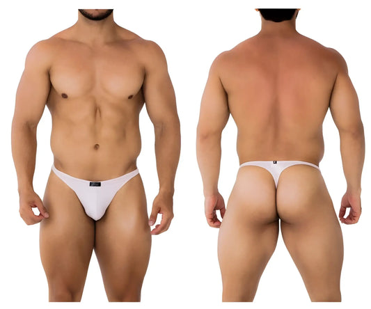 White microfiber thong in pink with a small black xtremen brand tag at the front designed for comfort and style