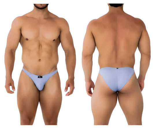 Xtremen 91183 microfiber bikini briefs in light blue with smooth fabric and small black brand tag at the waistband