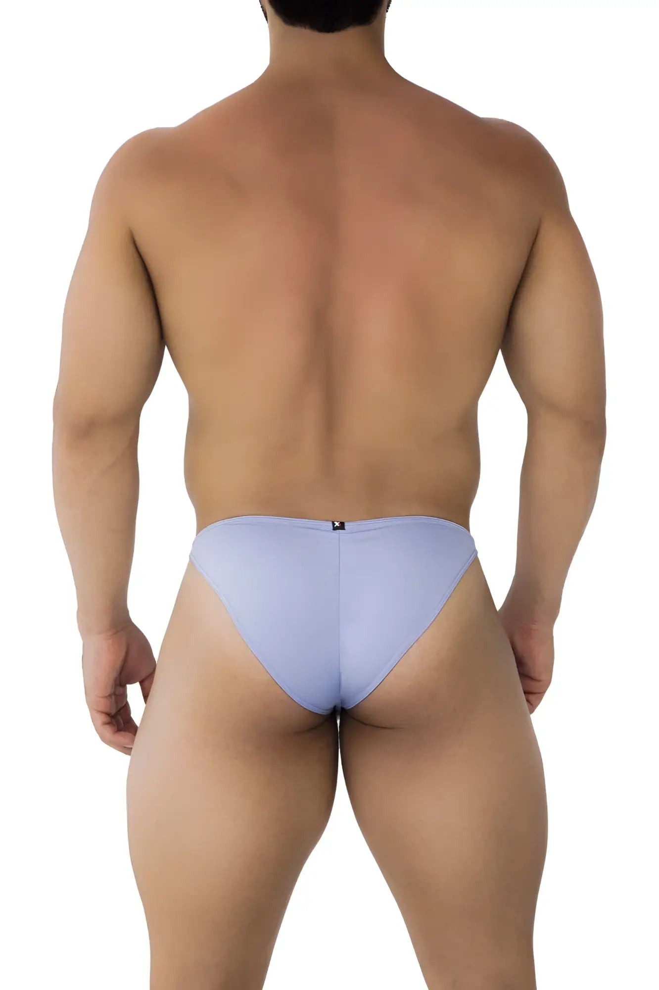 Light blue xtremen 91183 microfiber bikini briefs with sleek fabric and small black logo on the back center