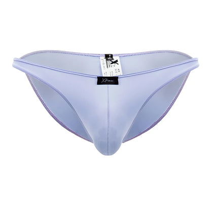 Light purple xtremen 91183 microfiber bikini briefs with a sleek form-fitting satin-like finish for men