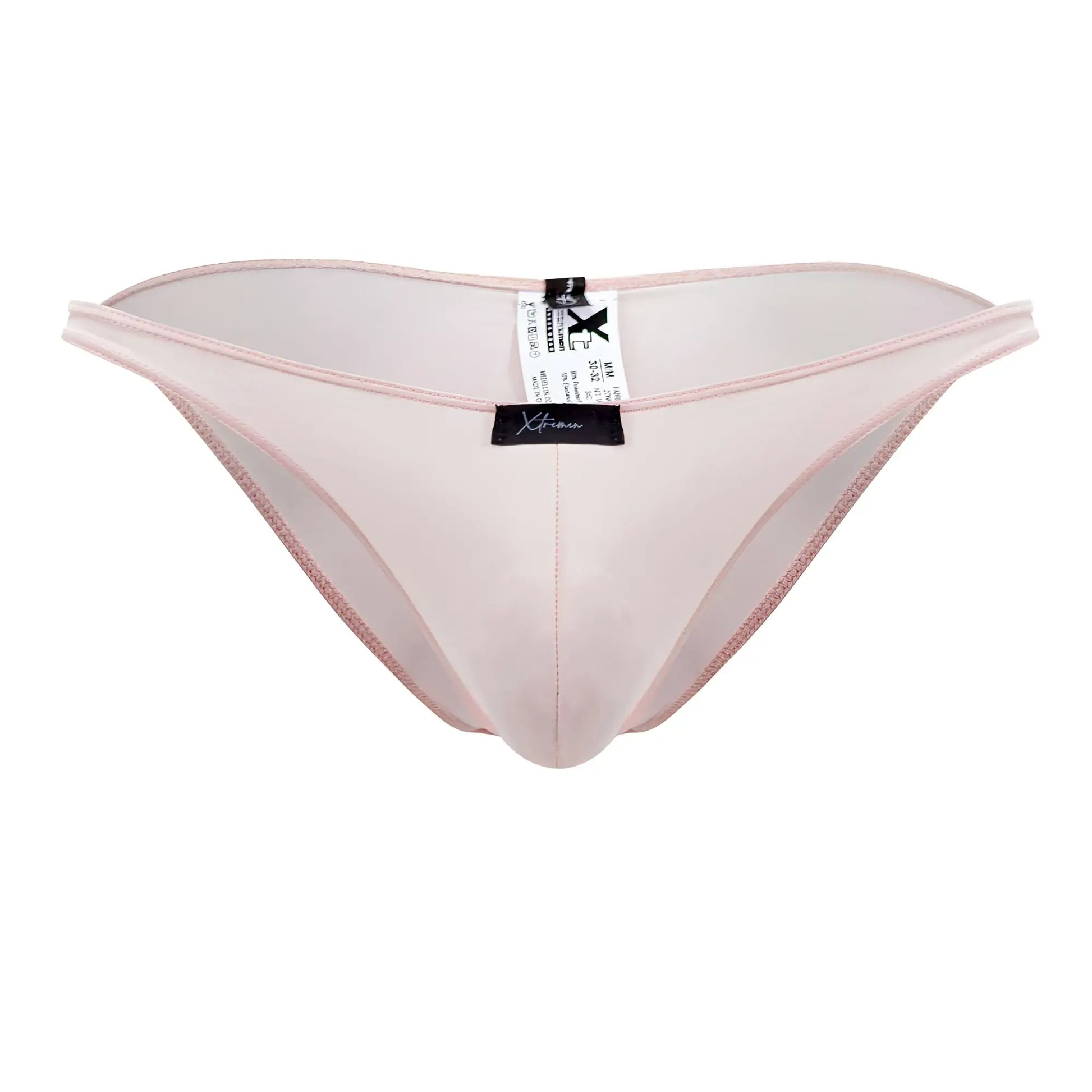 Delicate sheer pink xtremen 91183 microfiber bikini thong made of smooth translucent fabric with fine stitching