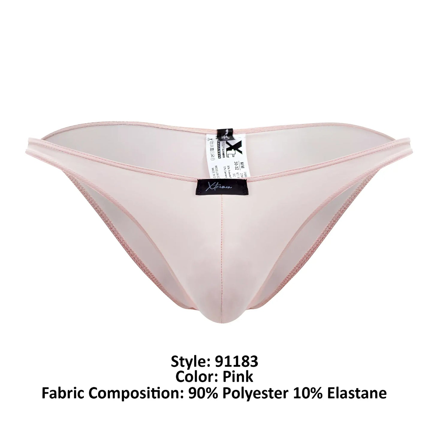 Pink sheer Xtremen 91183 microfiber bikini thong made of 90% polyester and 10% elastane with subtle pink trim