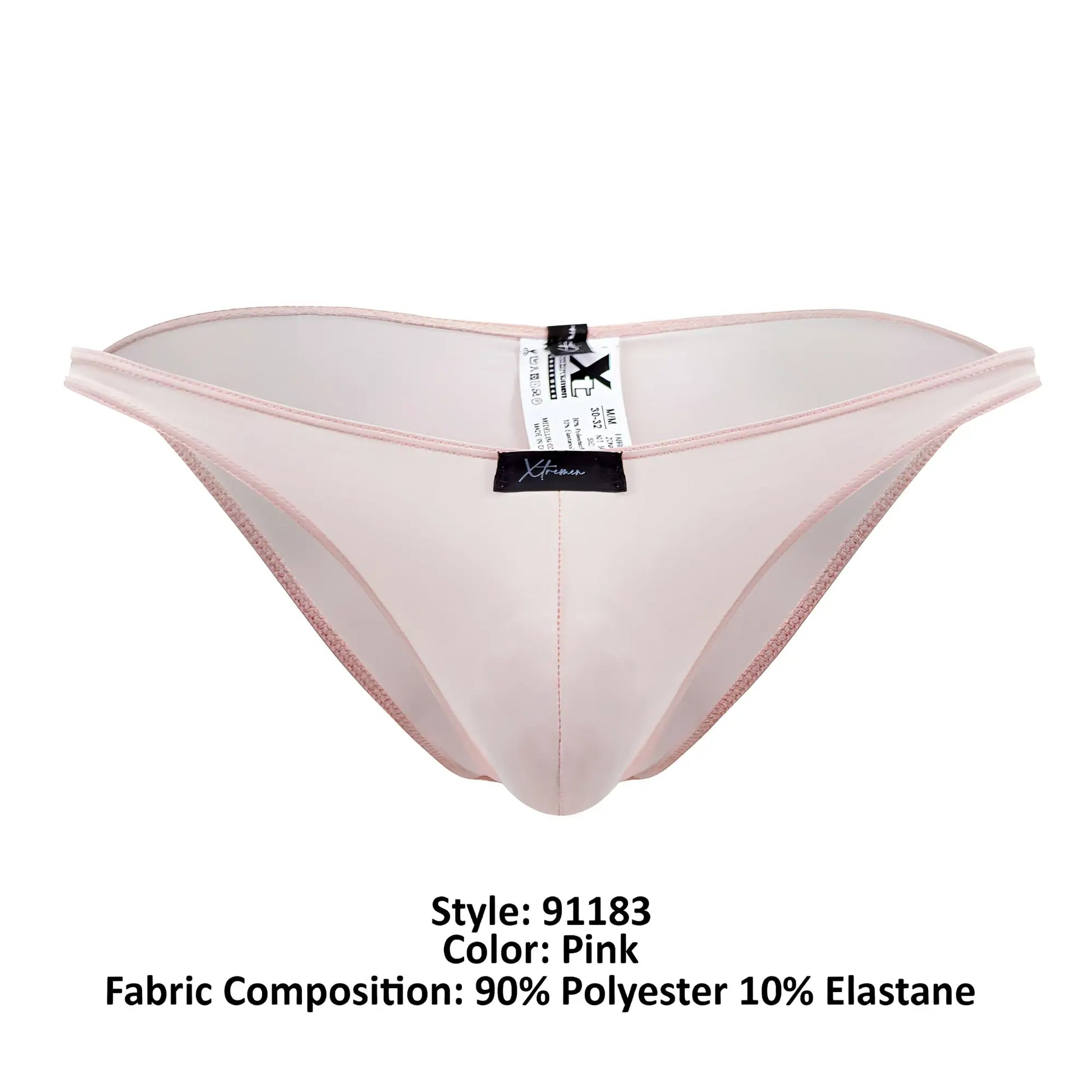 Pink sheer Xtremen 91183 microfiber bikini thong made of 90% polyester and 10% elastane with subtle pink trim
