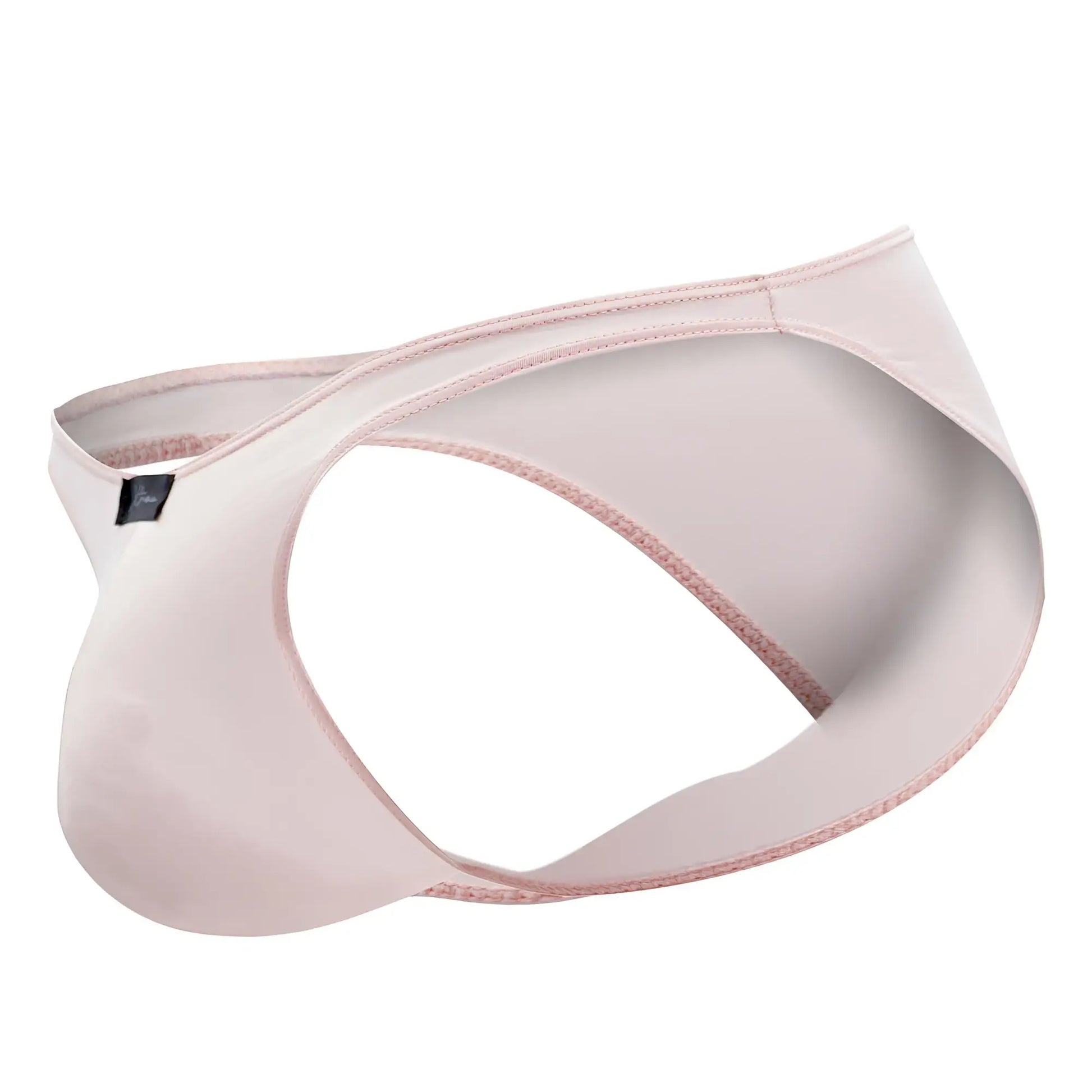 A sleek pale pink xtremen 91183 microfiber bikini brief with satin finish and matching edge stitching