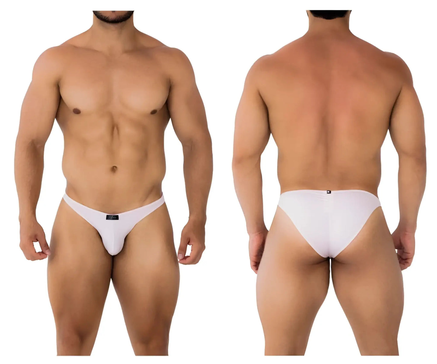 White men’s xtremen 91183 microfiber bikini briefs in pink with minimalist design and smooth form-fitting fabric