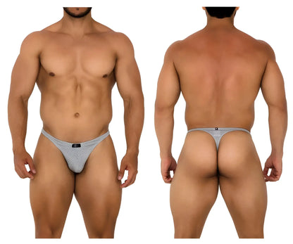 Gray mesh thong with a small black brand tag at the front from xtremen 91185 mesh thongs color gray collection