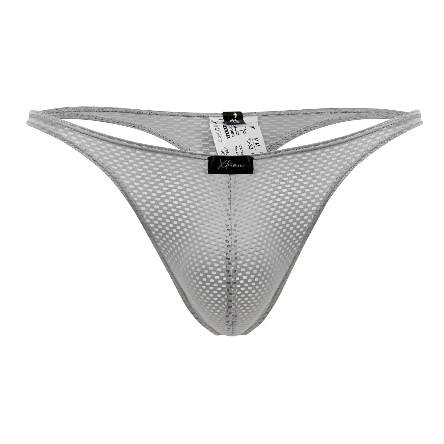 Xtremen 91185 gray mesh thong with subtle grid pattern and reinforced edges for comfortable wear