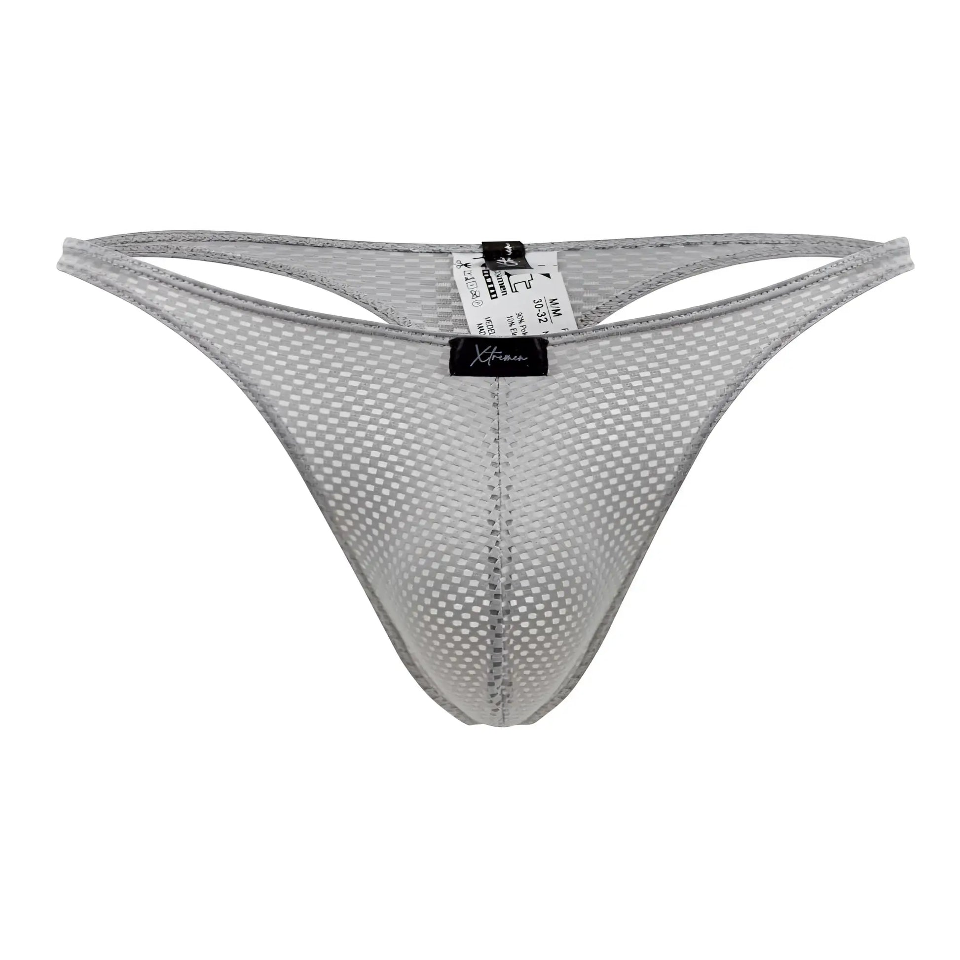 Xtremen 91185 gray mesh thong with subtle grid pattern and reinforced edges for comfortable wear