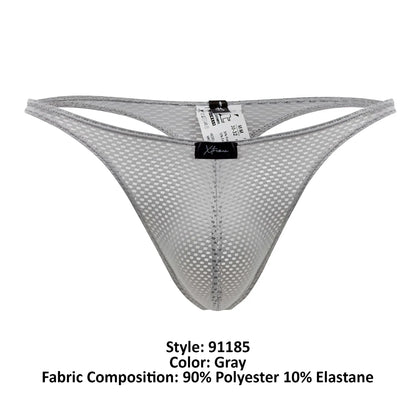 Gray mesh thong with subtle grid pattern and elasticized edges from xtremen 91185 collection