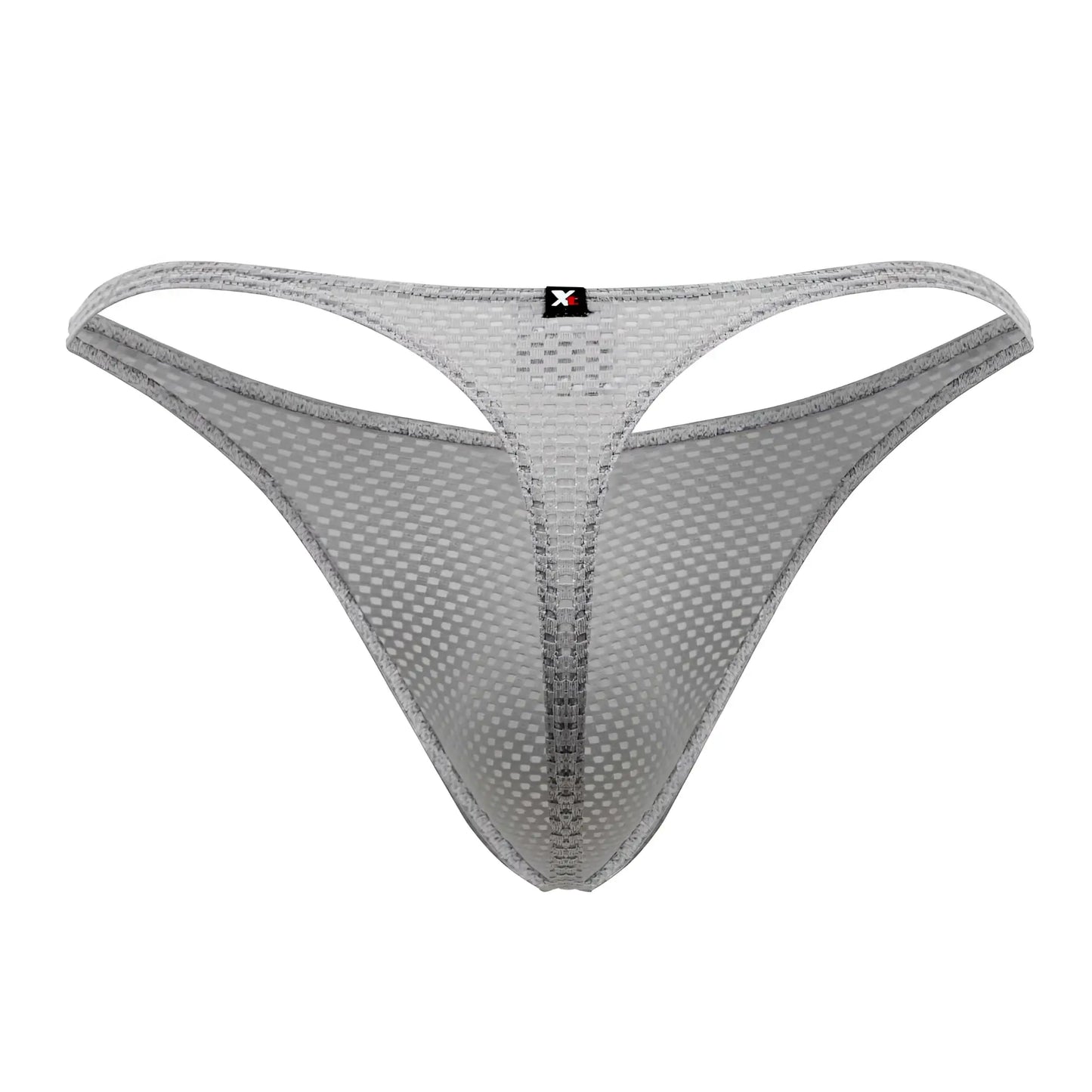 Gray xtremen 91185 mesh thong with subtle grid pattern and reinforced edges in breathable lightweight fabric
