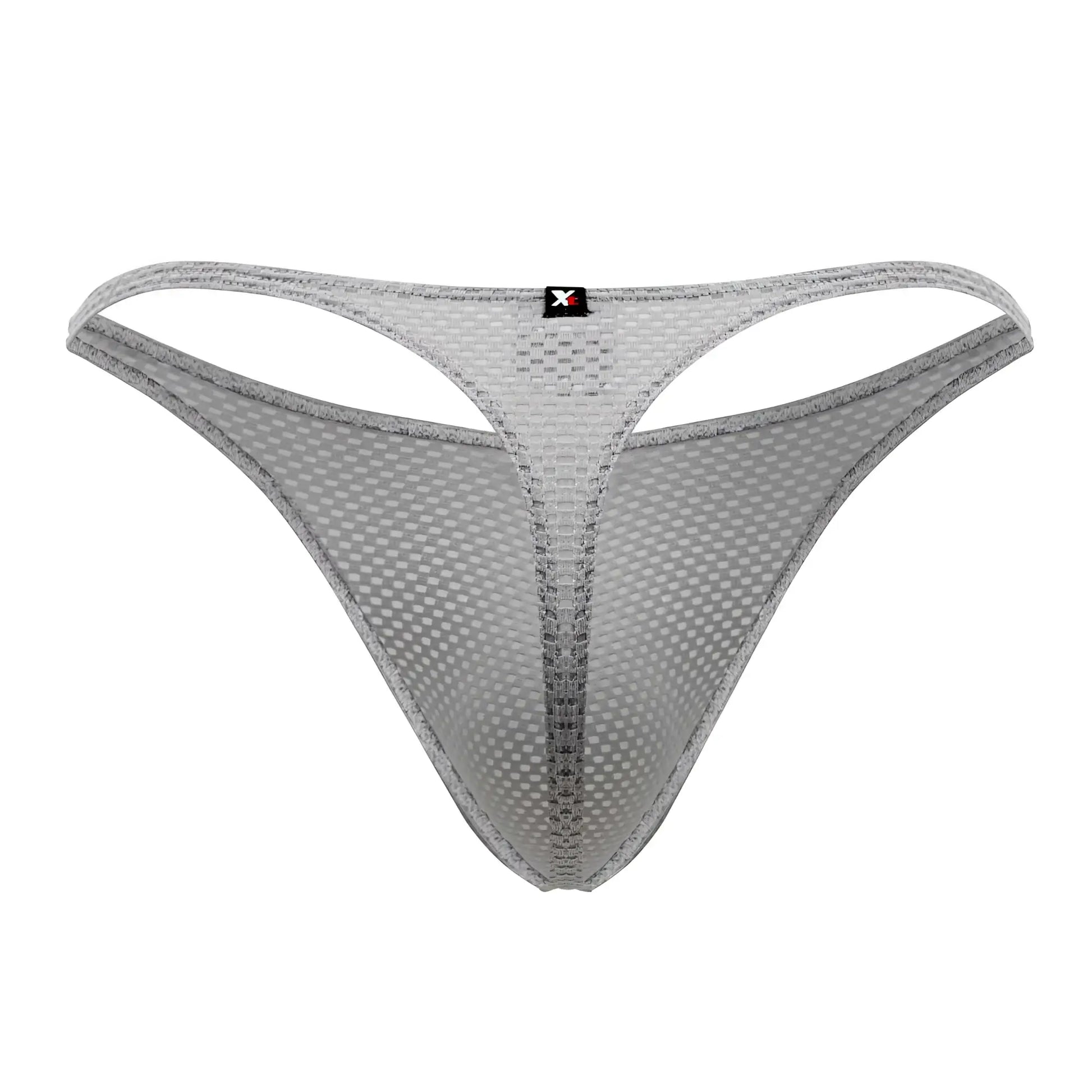 Gray xtremen 91185 mesh thong with subtle grid pattern and reinforced edges in breathable lightweight fabric