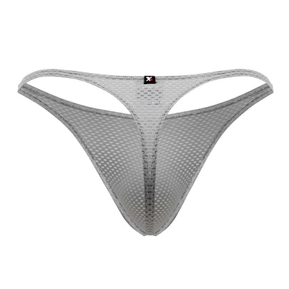 Gray xtremen 91185 mesh thong with subtle grid pattern and reinforced edges in breathable lightweight fabric