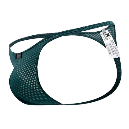 Dark green xtremen 91185 mesh thong with supportive contoured design and reinforced straps in front view