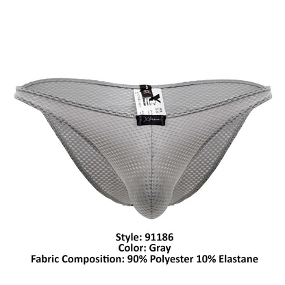 Xtremen 91186 mesh bikini briefs in gray with subtle checkered pattern and reinforced stitching along edges