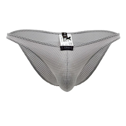 Xtremen 91186 mesh bikini briefs in gray featuring a subtle checkered pattern and reinforced stitching edges