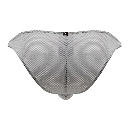 Xtremen 91186 mesh bikini briefs in gray with subtle textured pattern and black stitching along edges