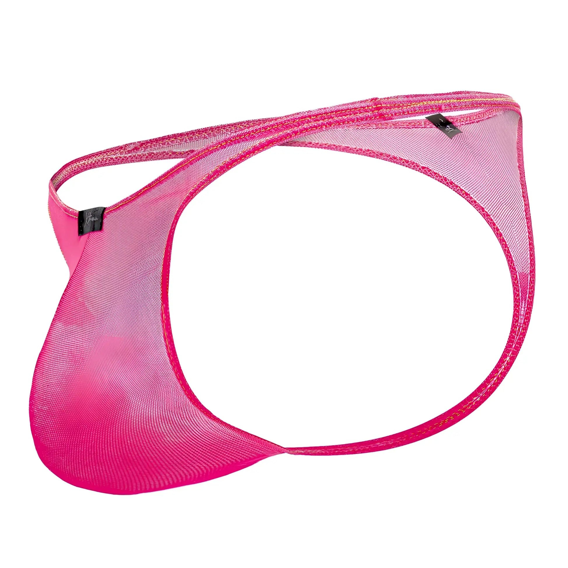 Bright pink xtremen 91189 tulle mesh thong with sleek form fitting design and reinforced edge stitching