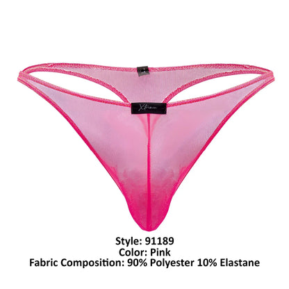 Pink xtremen 91189 tulle mesh thong with sheer translucent fabric and bold fuchsia trim for lingerie wear