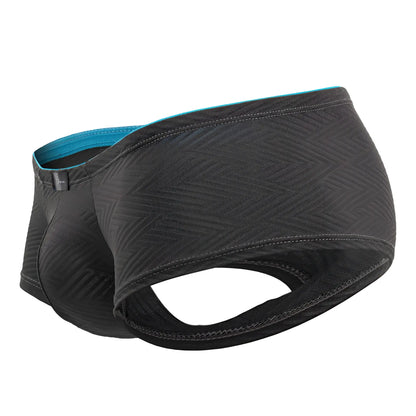 Black xtremen 91190 jacquard trunks with subtle geometric pattern and teal trim on waistband in gray color