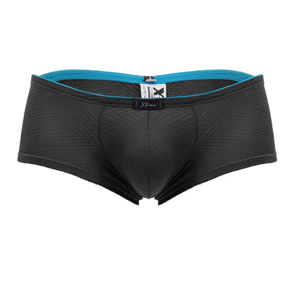 Black mens briefs xtremen 91190 jacquard trunks gray with subtle textured pattern and teal waistband trim