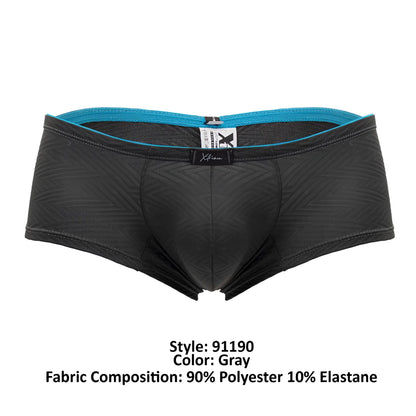 Xtremen 91190 jacquard trunks gray men’s briefs with subtle textured pattern and contrasting teal elastic waistband