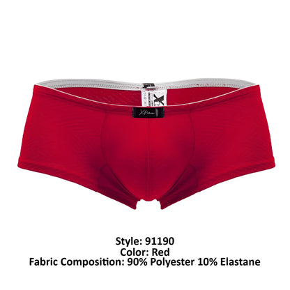 Red Xtremen 91190 jacquard men’s briefs with gray waistband and black brand tag in a soft jacquard fabric