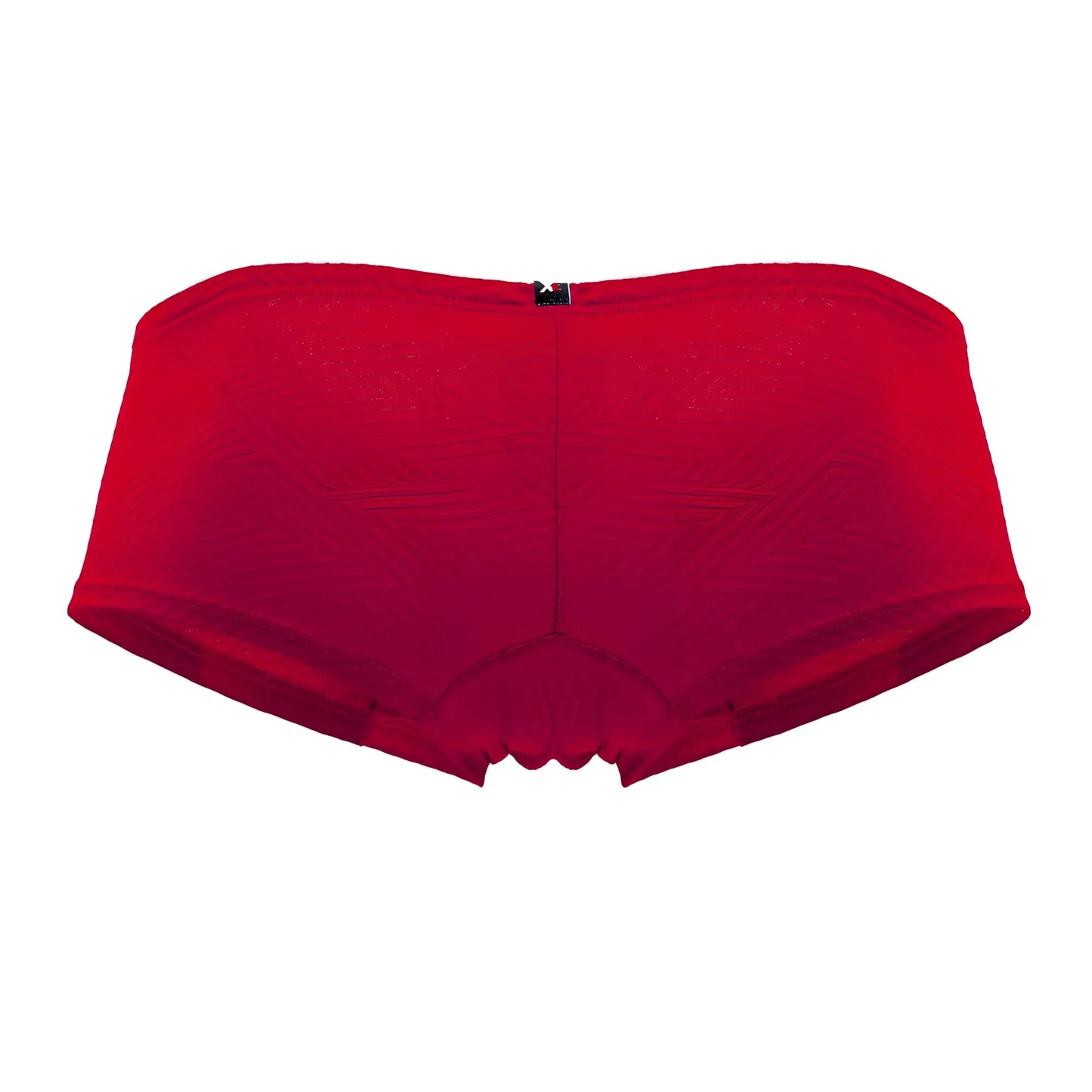 Xtremen 91190 jacquard red seamless briefs with scalloped leg openings and a black brand tag at the back center