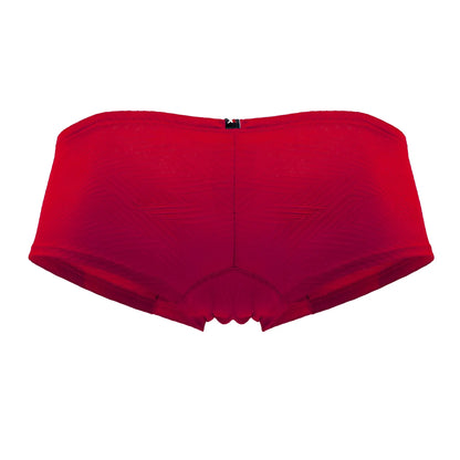 Xtremen 91190 jacquard red seamless briefs with scalloped leg openings and a black brand tag at the back center