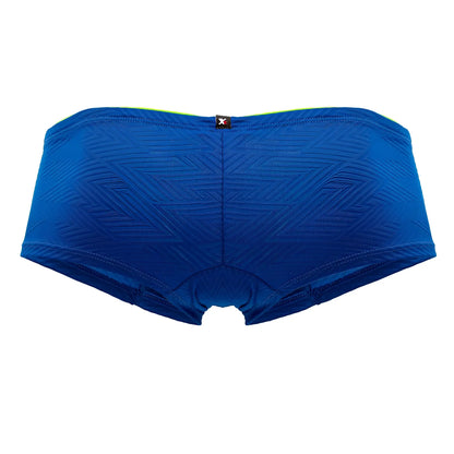 Xtremen 91190 jacquard trunks royal blue athletic briefs with subtle herringbone texture and neon green waistband trim
