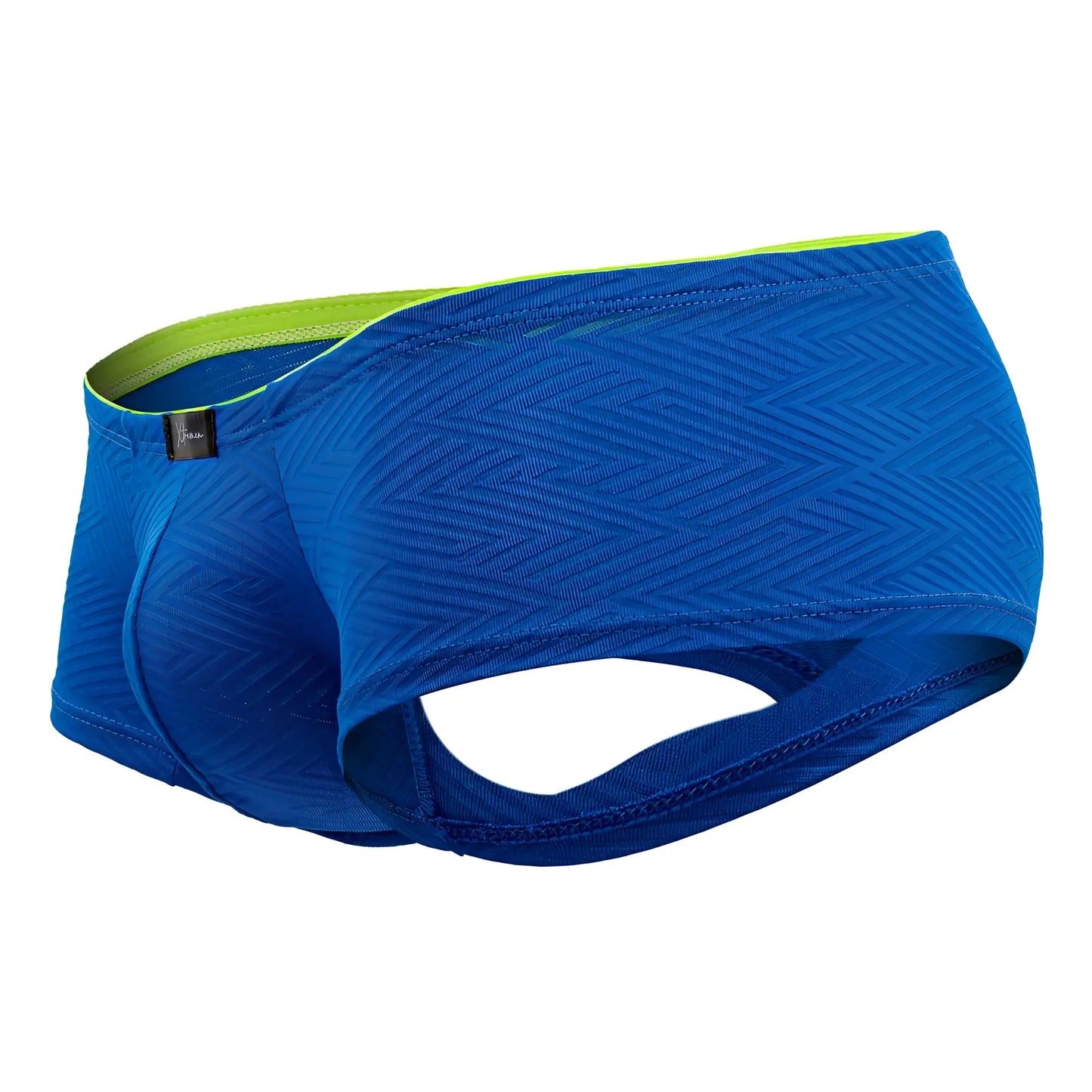 Xtremen 91190 jacquard trunks royal blue bright blue athletic briefs with subtle herringbone texture and neon green waistband trim
