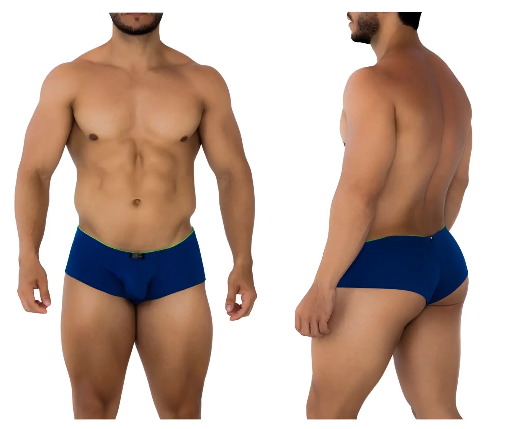 Xtremen 91190 jacquard trunks royal blue men’s briefs with jacquard fabric and lime green waistband detail
