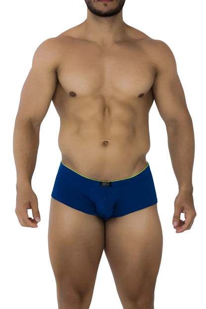 Xtremen 91190 jacquard trunks royal blue men’s briefs with neon green trim and black logo on waistband