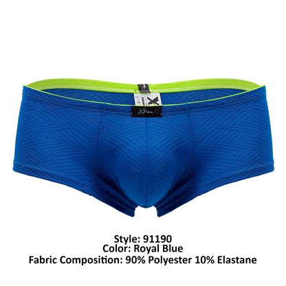 Royal blue xtremen 91190 jacquard trunks with a lime green waistband textured pattern and x-fit brand label