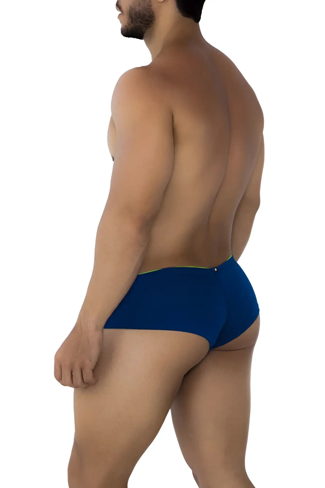 Navy blue Xtremen 91190 jacquard swim trunks with bright yellow waistband trim for beach and poolwear