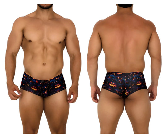 Black xtremen 91193 printed swim trunks with vibrant halloween pumpkin design and orange blue accents