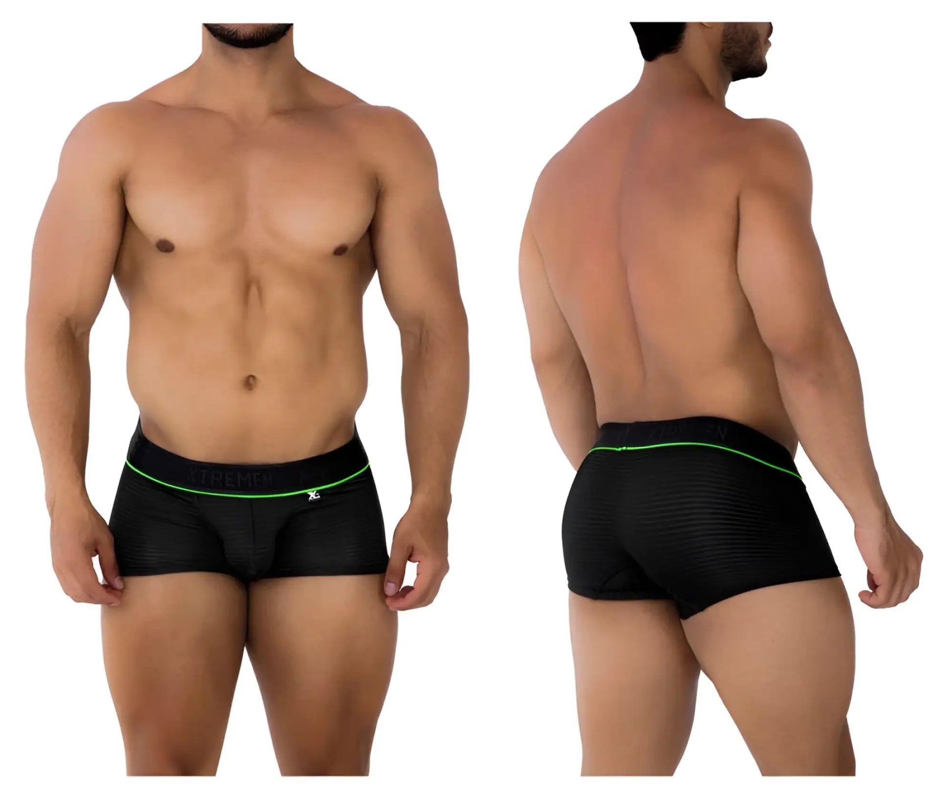 Xtremen 91196 jacquard trunks black athletic briefs with neon green waistband trim and subtle textured pattern