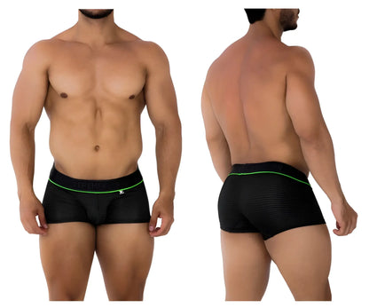 Xtremen 91196 jacquard trunks black athletic briefs with neon green waistband trim and subtle textured pattern