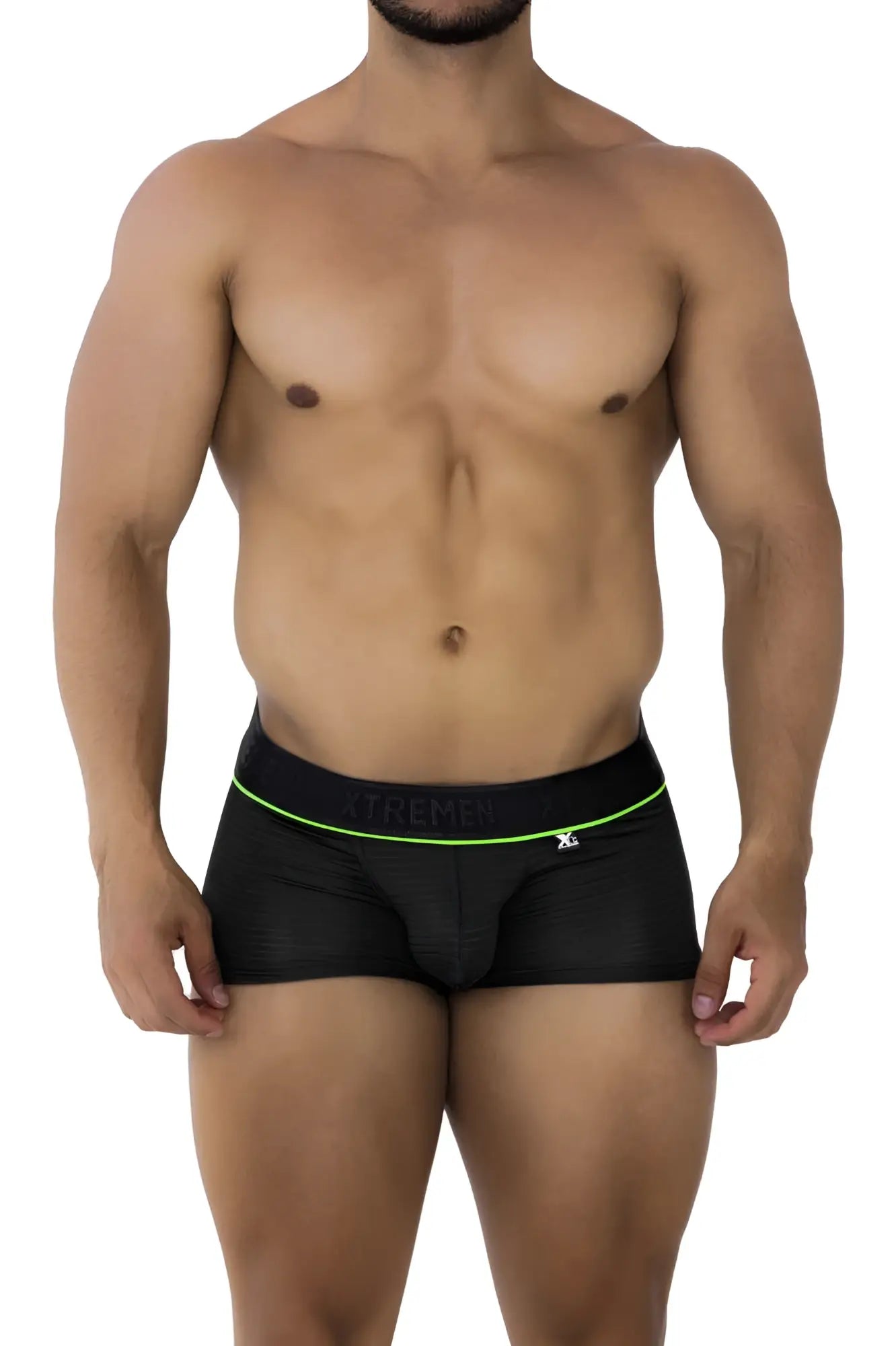 Black xtremen 91196 jacquard trunks men’s briefs with neon green trim and xtreme waistband for comfortable wear