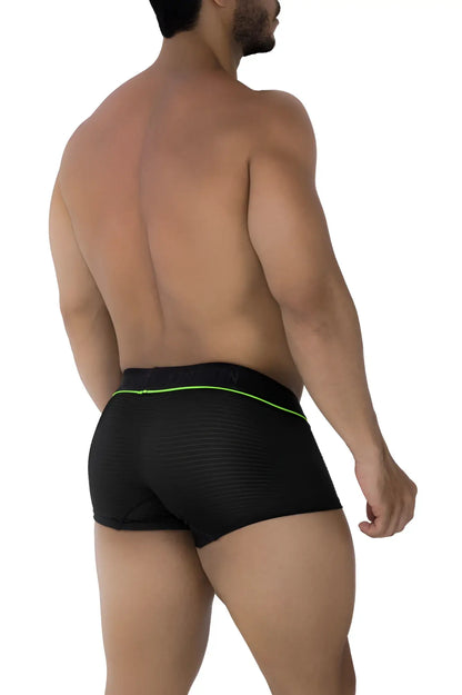 Xtremen 91196 jacquard trunks black briefs with neon green trim textured fabric for comfortable wear