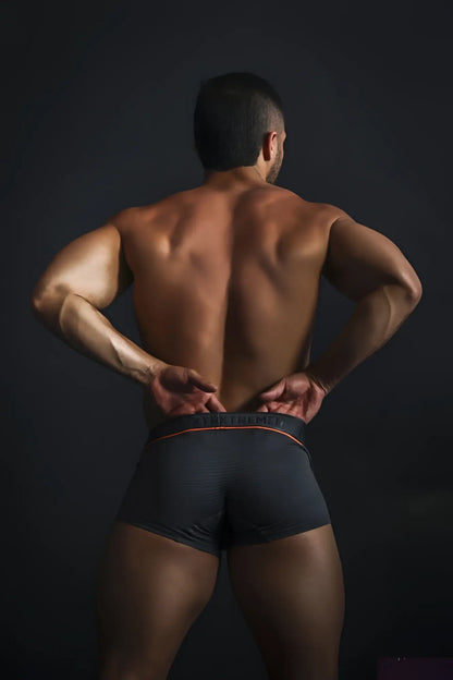 Xtremen 91196 jacquard trunks dark gray boxer briefs with subtle orange trim along the waistband