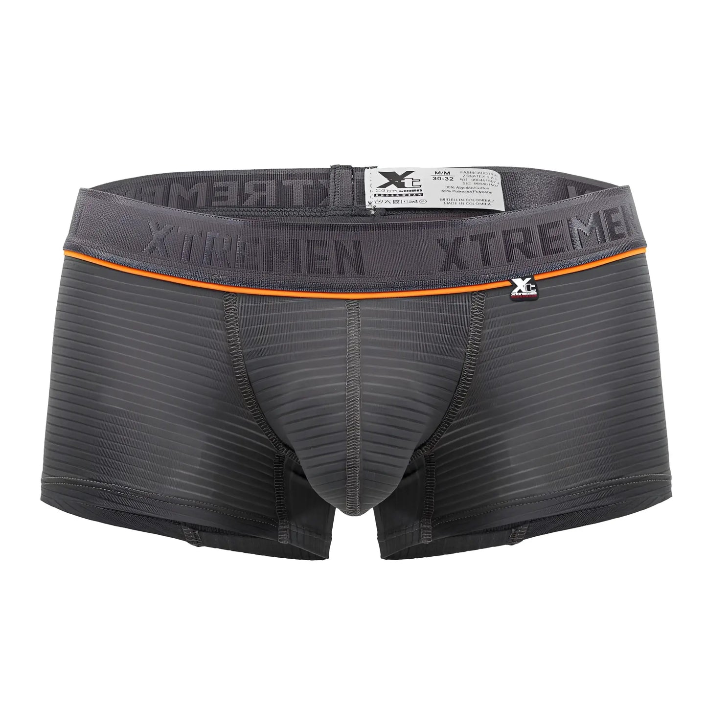 Dark gray xtremen 91196 jacquard trunks boxer briefs with textured ribbed fabric and orange waistband stripe