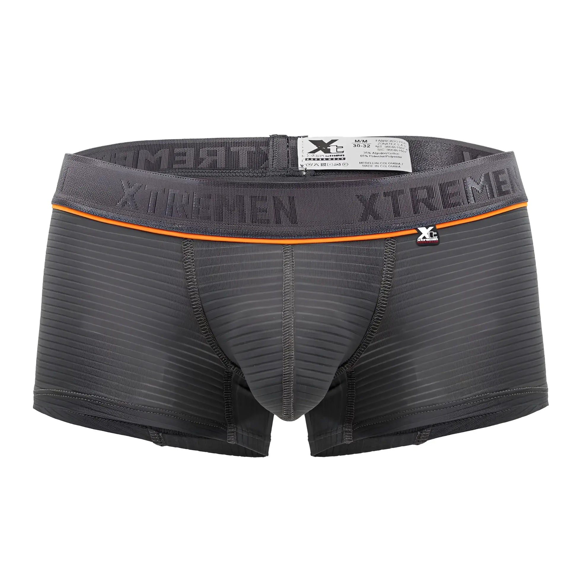 Dark gray xtremen 91196 jacquard trunks boxer briefs with textured ribbed fabric and orange waistband stripe