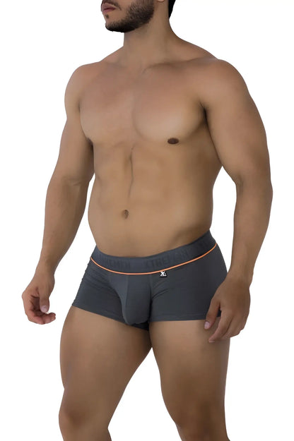 Xtremen 91196 jacquard trunks gray men’s briefs with subtle orange trim and small logo on the front