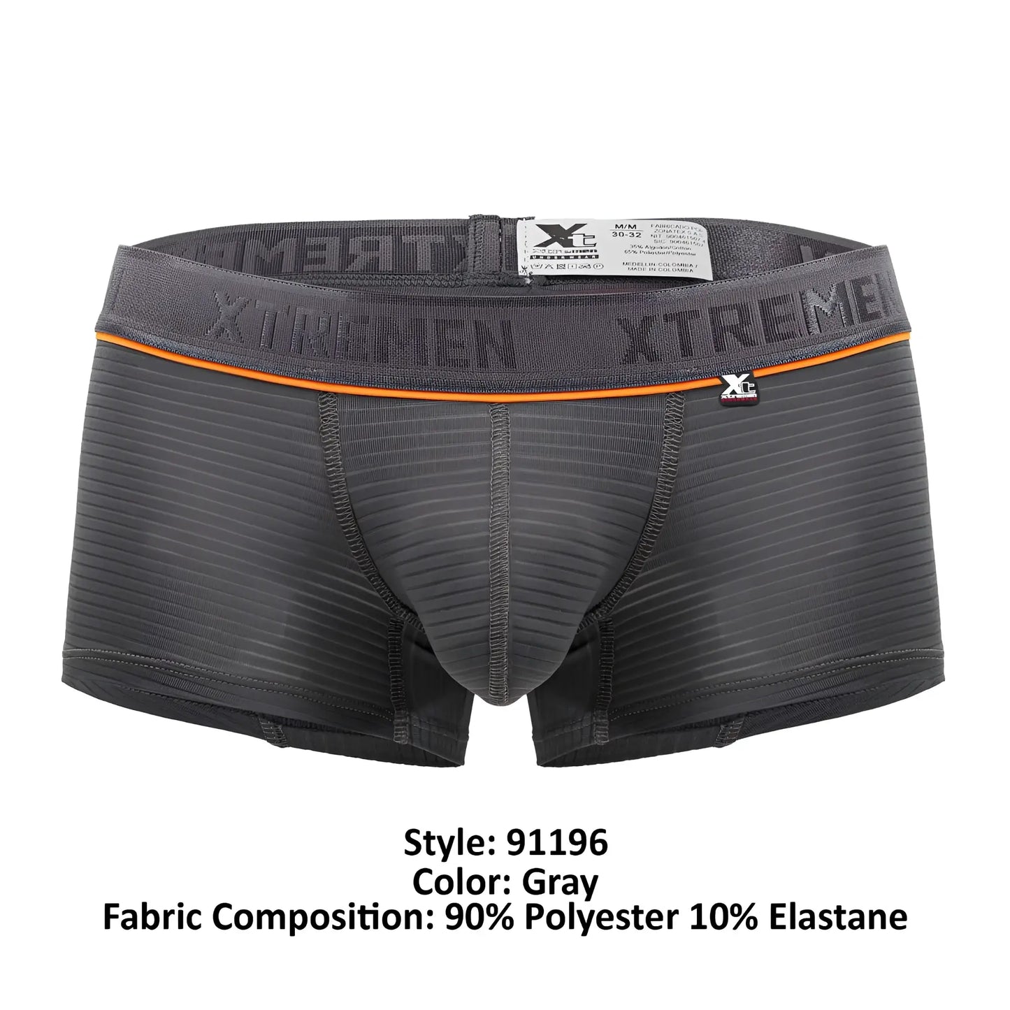 Gray xtremen 91196 jacquard trunks boxer briefs with textured ribbed fabric and orange trimmed waistband