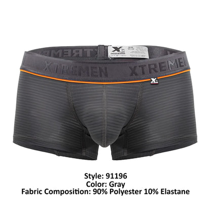 Gray xtremen 91196 jacquard trunks boxer briefs with textured ribbed fabric and orange trimmed waistband