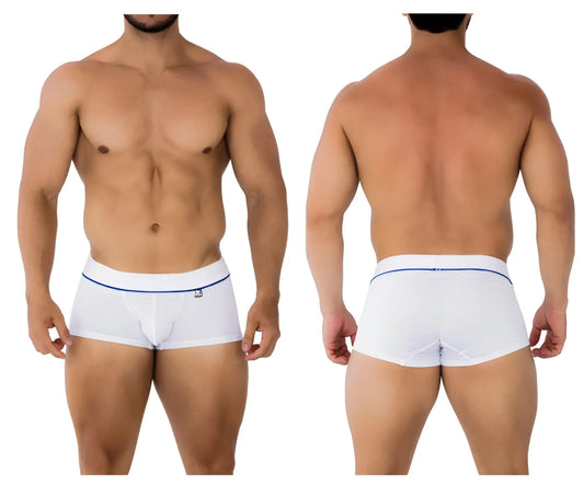 Xtremen 91196 jacquard trunks white briefs with thin blue trim and small logo on waistband front view