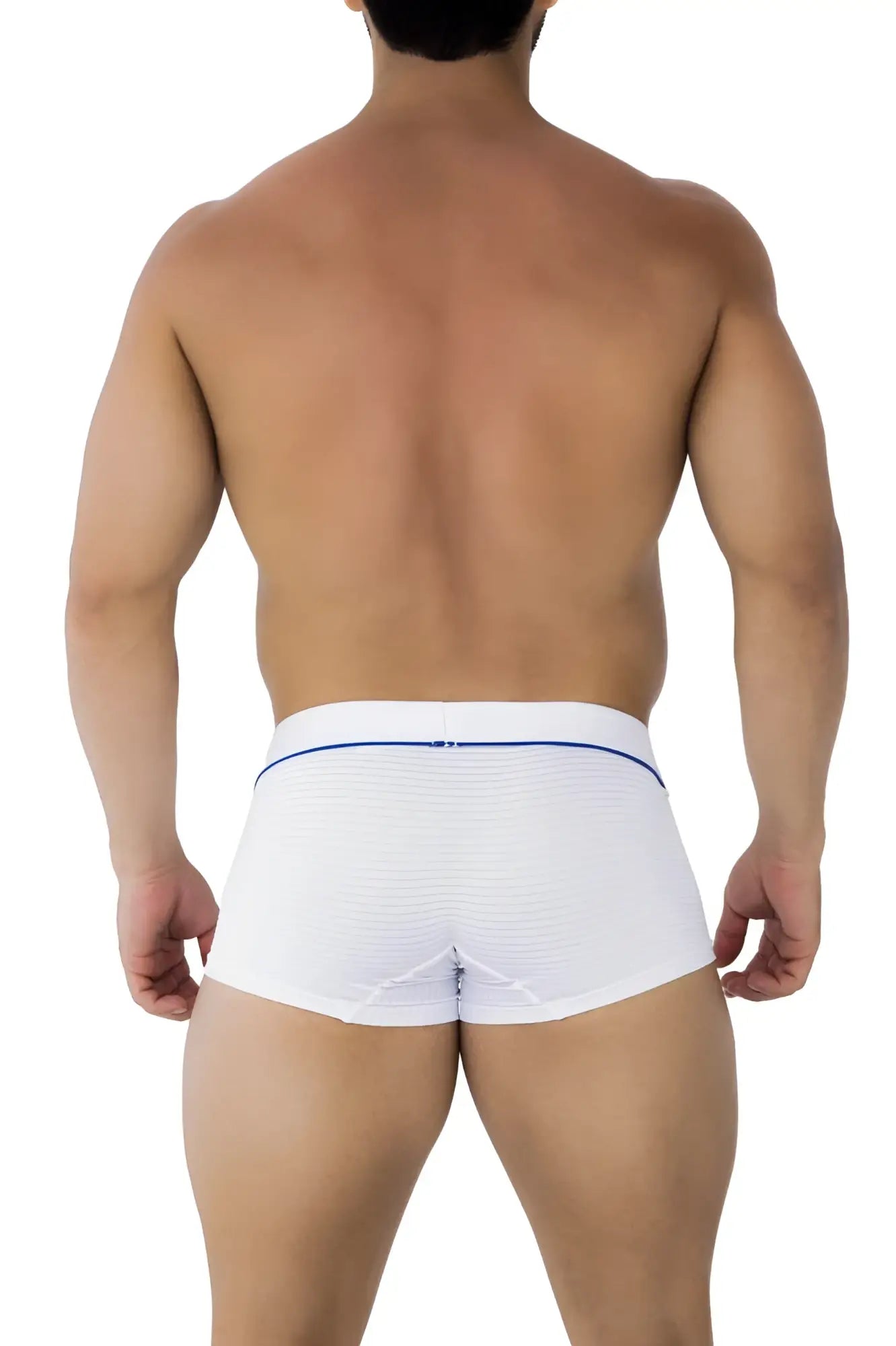 Xtremen 91196 jacquard trunks in white feature textured briefs with a blue elastic waistband for comfortable wear