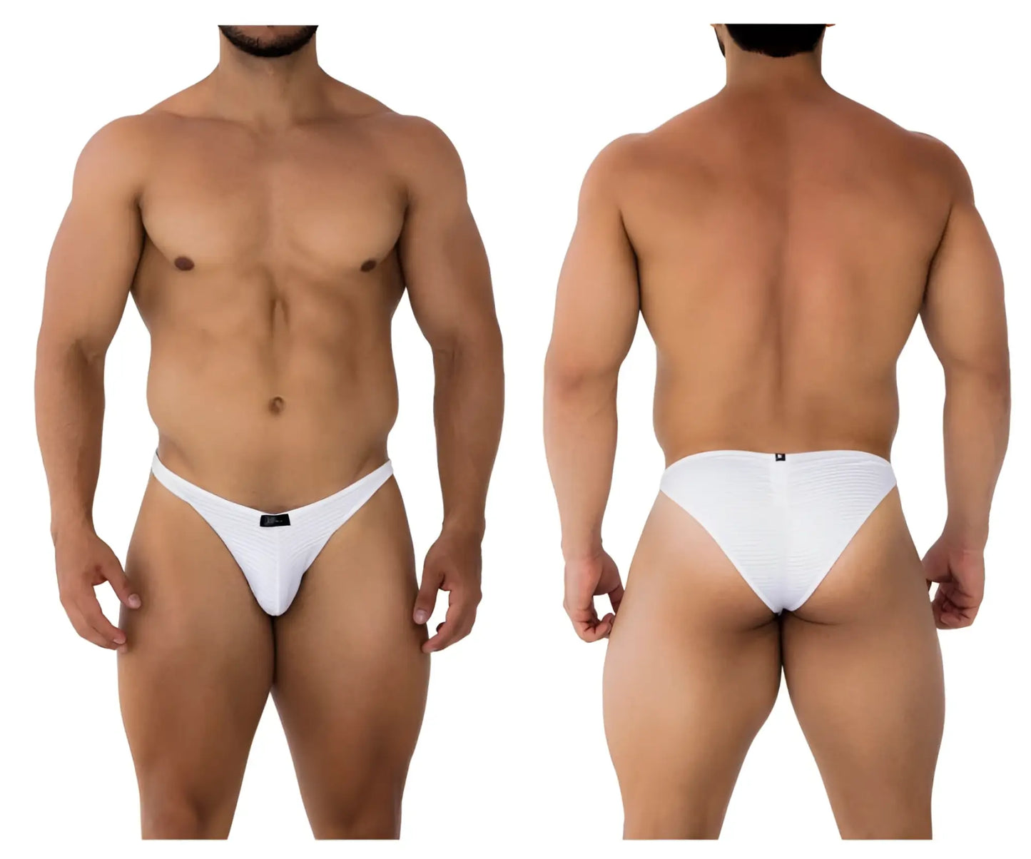 White xtremen 91197 jacquard bikini thong briefs with smooth seamless design and small black brand tag at front