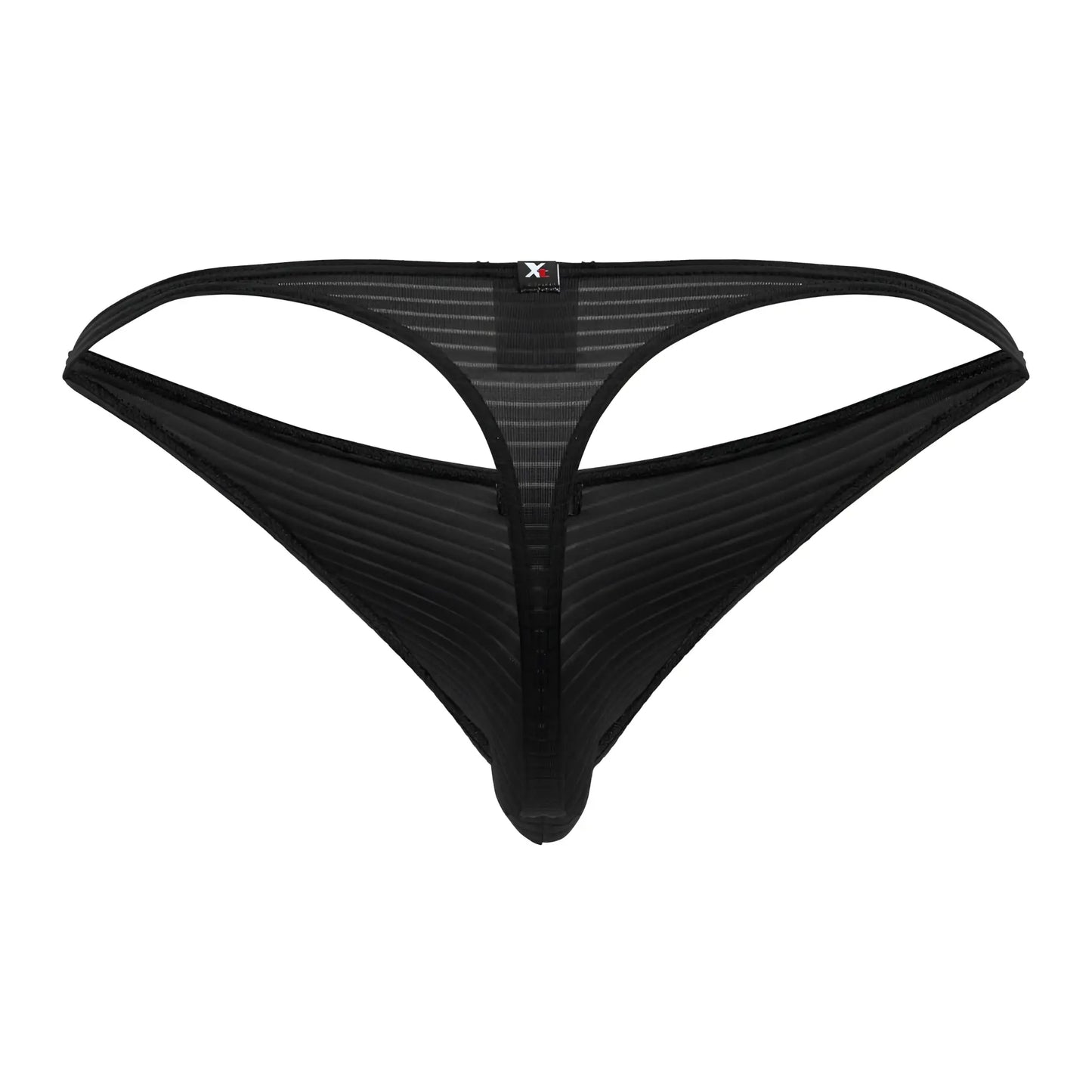 Black mesh Xtremen 91198 jacquard thong with ribbed texture and central gusset in front view