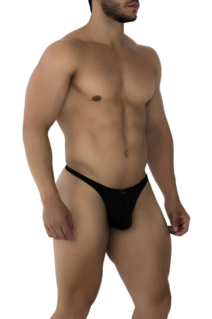 Black xtremen 91198 jacquard thong with form-fitting design and subtle front logo for comfortable wear
